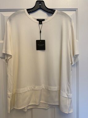 St. John Cream Short-Sleeve Knit Top